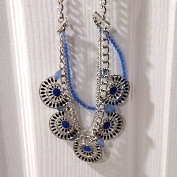 Charming Charlie Layered Silver tone & Blue Filigree Beaded Necklace - Women - Picture 1 of 9